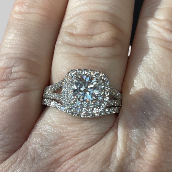 Wedding Set with Sapphire in heavy Pave on this 1ct Engagement Sterling! - Picture 10 of 16